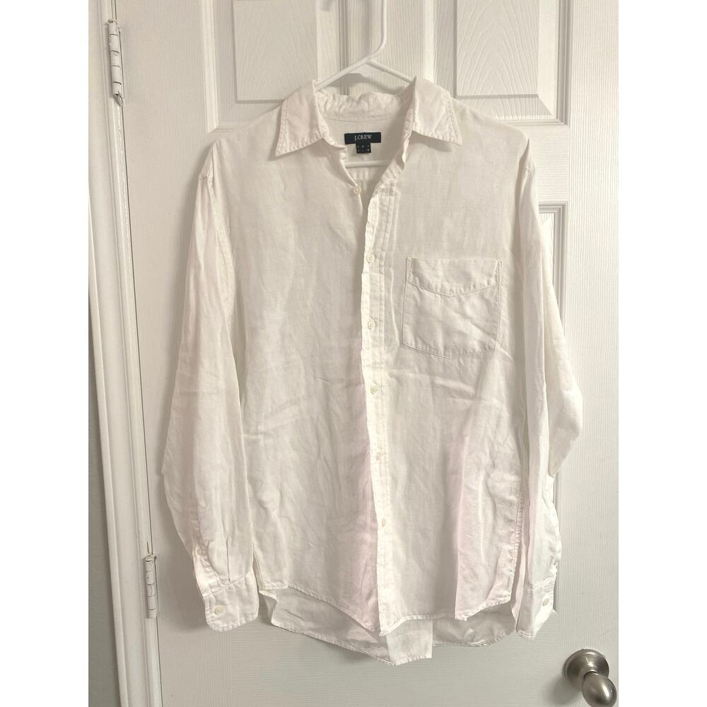 J.Crew Men's 100% Linen Long Sleeve Button Down Shirt White Size S Small Classic